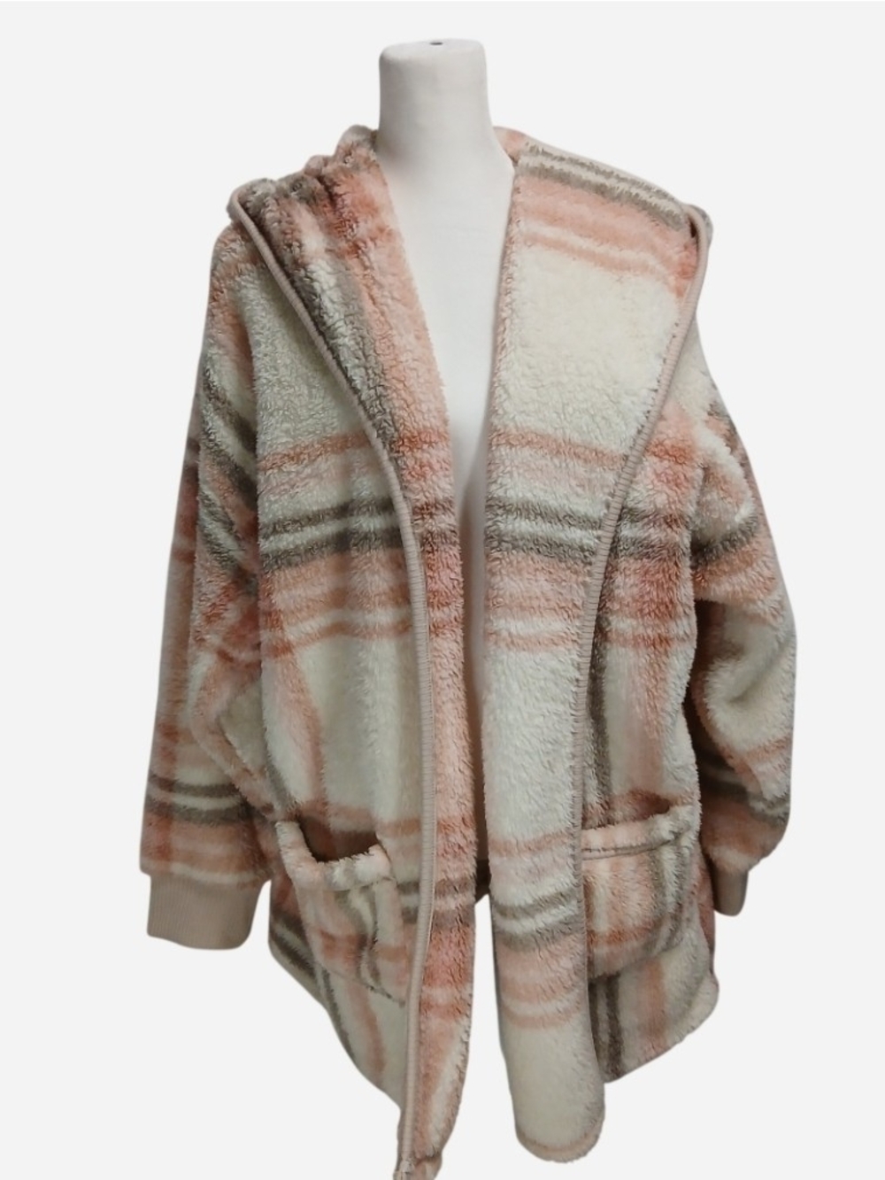 Koolaburra by UGG Plaid Hooded Open Front Fleece Cardigan Women's Size XL